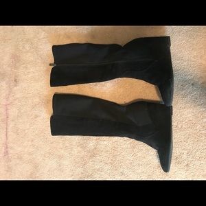 Knee high black wedge boots